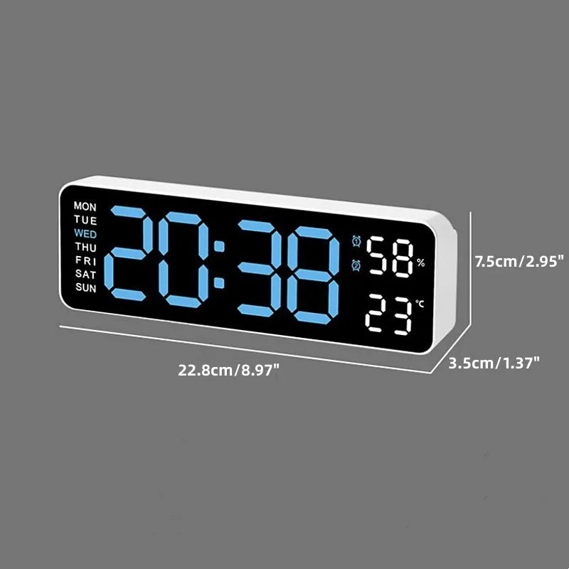 USB Powered Large Digital Wall Clock 9 Inch Temperature Humidity Week Auto Dimmer Table Clock Electronic LED Alarm Clock 12/24H Leedoar