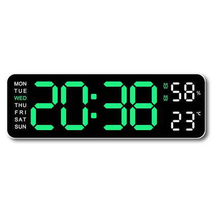 USB Powered Large Digital Wall Clock 9 Inch Temperature Humidity Week Auto Dimmer Table Clock Electronic LED Alarm Clock 12/24H Leedoar