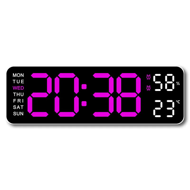 USB Powered Large Digital Wall Clock 9 Inch Temperature Humidity Week Auto Dimmer Table Clock Electronic LED Alarm Clock 12/24H Leedoar