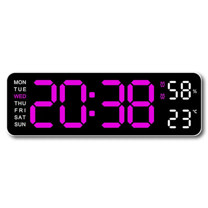 USB Powered Large Digital Wall Clock 9 Inch Temperature Humidity Week Auto Dimmer Table Clock Electronic LED Alarm Clock 12/24H Leedoar