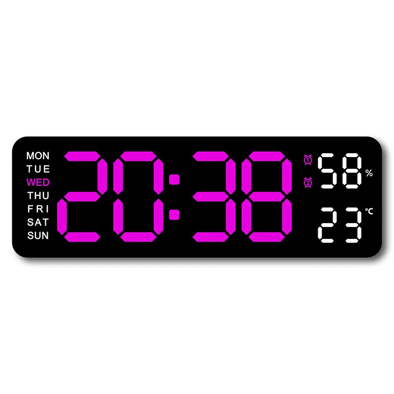 USB Powered Large Digital Wall Clock 9 Inch Temperature Humidity Week Auto Dimmer Table Clock Electronic LED Alarm Clock 12/24H Leedoar