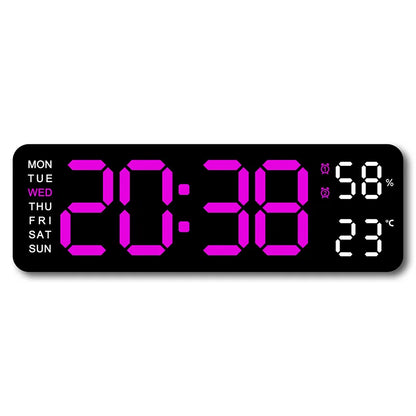 USB Powered Large Digital Wall Clock 9 Inch Temperature Humidity Week Auto Dimmer Table Clock Electronic LED Alarm Clock 12/24H Leedoar