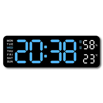 USB Powered Large Digital Wall Clock 9 Inch Temperature Humidity Week Auto Dimmer Table Clock Electronic LED Alarm Clock 12/24H Leedoar