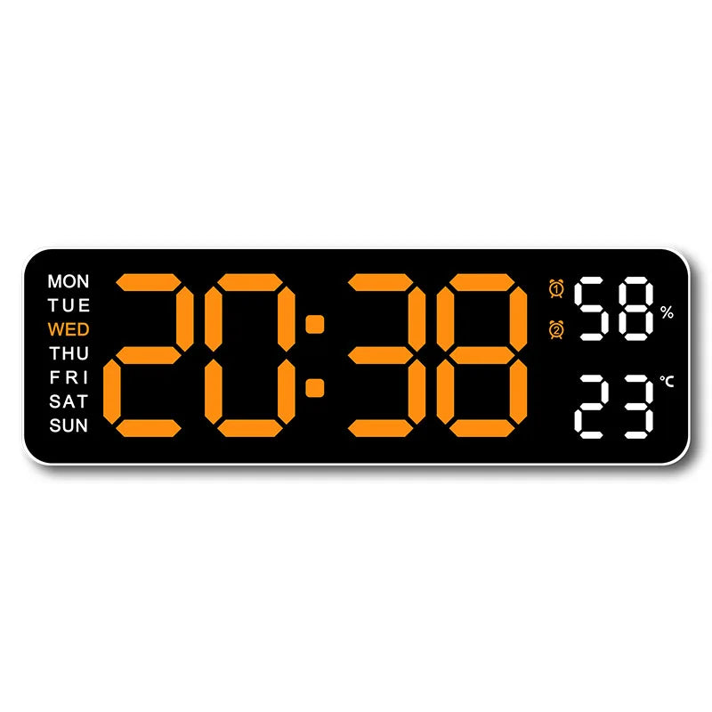 USB Powered Large Digital Wall Clock 9 Inch Temperature Humidity Week Auto Dimmer Table Clock Electronic LED Alarm Clock 12/24H Leedoar