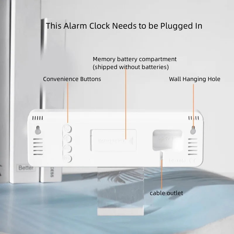 USB Powered Large Digital Wall Clock 9 Inch Temperature Humidity Week Auto Dimmer Table Clock Electronic LED Alarm Clock 12/24H Leedoar