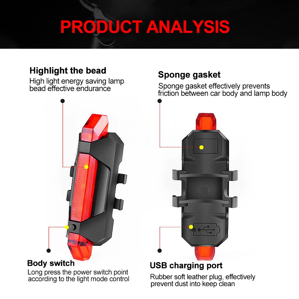 USB Rechargeable Bike Light Set Front Light with Taillight Easy to Install 3 Modes Bicycle Accessories for the Bicycle Leedoar