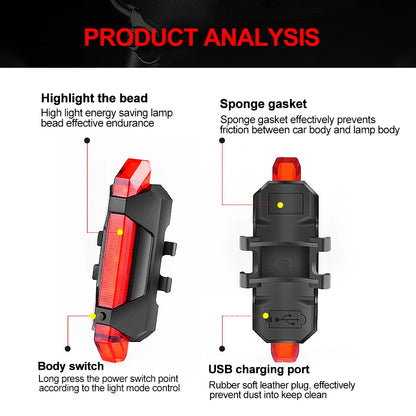 USB Rechargeable Bike Light Set Front Light with Taillight Easy to Install 3 Modes Bicycle Accessories for the Bicycle Leedoar