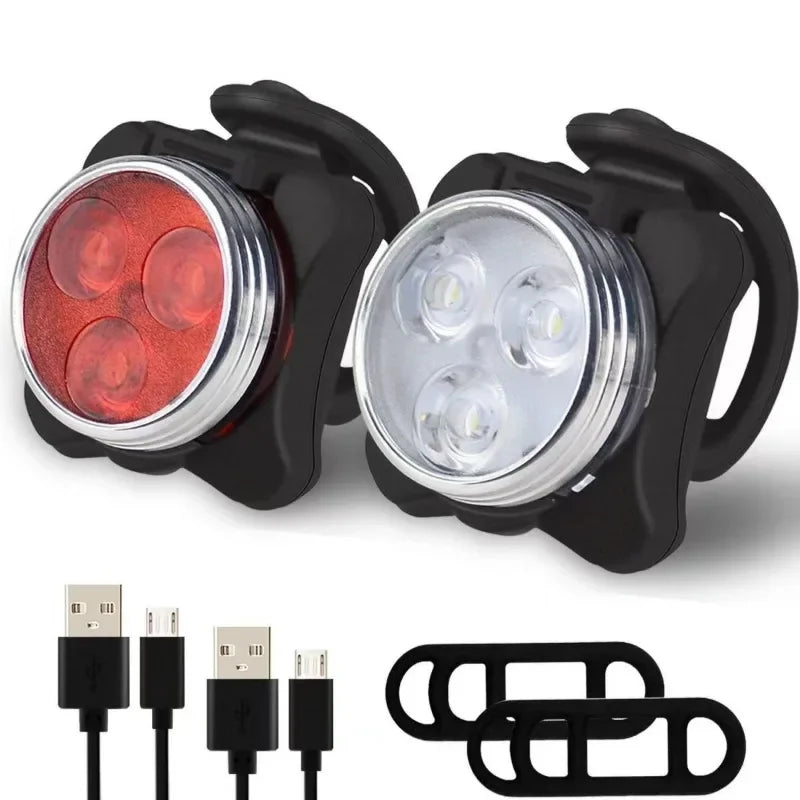 USB Rechargeable Bike Light Set Super Bright Front Headlight and Rear LED Bicycle Light 650mah 4 Light Mode Options