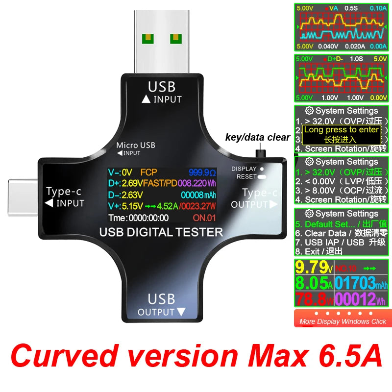 USB Tester TFT Color Bluetooth Type-C PD Digital Voltmeter Vurrent Meter Ammeter Voltage Usb Current Tester Measurement