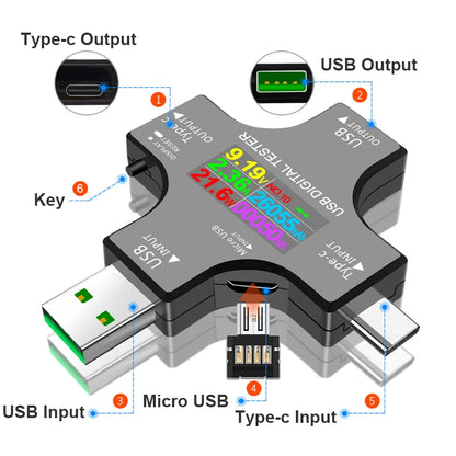 USB Tester TFT Color Bluetooth Type-C PD Digital Voltmeter Vurrent Meter Ammeter Voltage Usb Current Tester Measurement