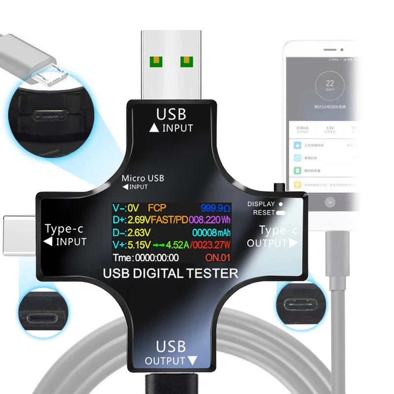 USB Tester TFT Color Bluetooth Type-C PD Digital Voltmeter Vurrent Meter Ammeter Voltage Usb Current Tester Measurement