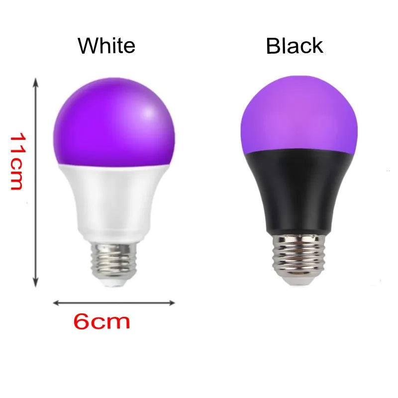 Lámpara LED UV de 9 W, E27, bombilla LED negra, nivel UV de 395 nm, luz ultravioleta, luces LED fluorescentes para fiesta, pintura corporal, para discoteca, fiesta, bar, 2 piezas