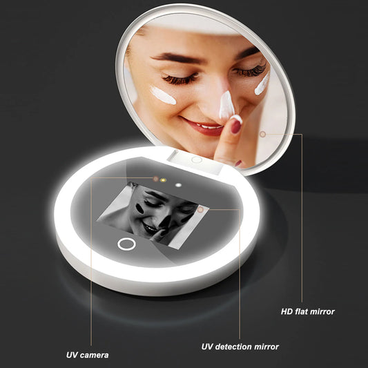 UV Mirror Sunscreen Testing Camera with Light 2X Magnification Travel Makeup 3.5in Pocket Size L Leedoar