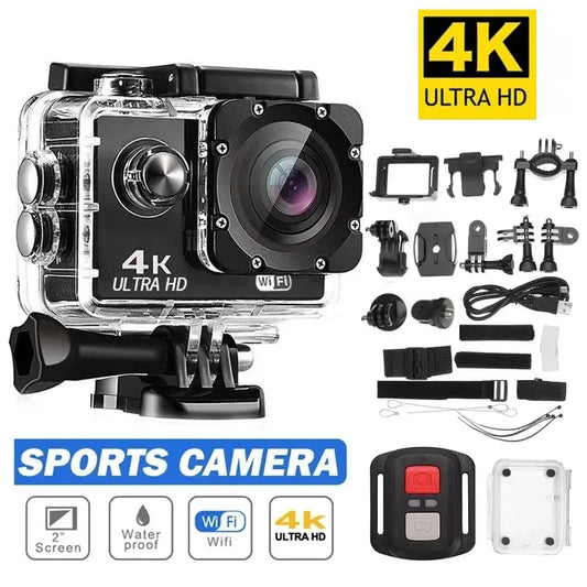 Câmera de ação Ultra HD 4K 30fps/170D Capacete subaquático à prova d'água Tela de 2,0 polegadas Controle remoto WiFi Câmera de vídeo esportiva Pro 