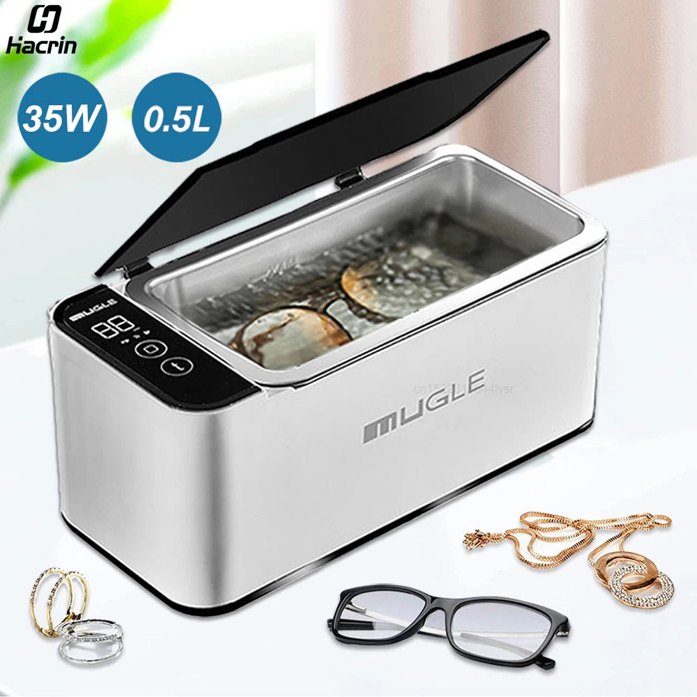 Limpiador ultrasónico de 35 W, limpiador ultrasónico de gafas y joyas, máquina de limpieza ultrasónica de 500 ml, baño de lavado por ultrasonidos para gafas