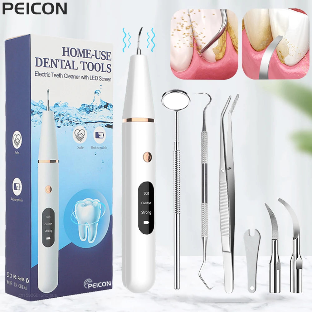 Ultrasonic Dental Scaler For Teeth Tartar Stain Tooth Calculus Remover Electric Sonic Teeth Plaque Cleaner Dental Stone Removal Leedoar