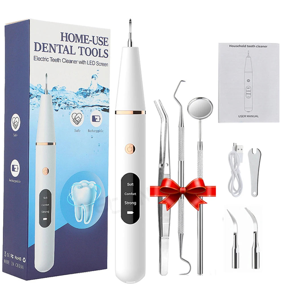 Ultrasonic Dental Scaler For Teeth Tartar Stain Tooth Calculus Remover Electric Sonic Teeth Plaque Cleaner Dental Stone Removal Leedoar