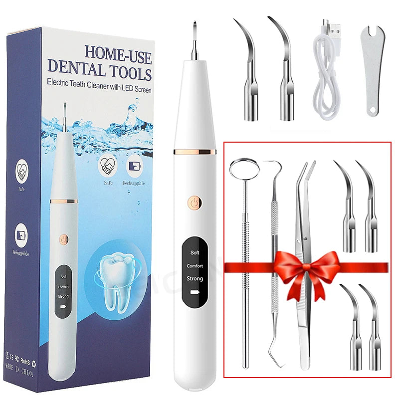 Ultrasonic Dental Scaler For Teeth Tartar Stain Tooth Calculus Remover Electric Sonic Teeth Plaque Cleaner Dental Stone Removal Leedoar