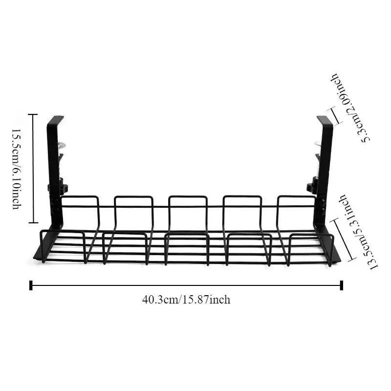 Under Table Storage Rack Metal Cable Management Tray Home Office Desk Wire Organizer No Punching Kitchen Storage Accessories Leedoar