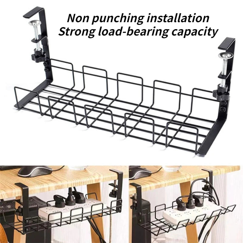 Under Table Storage Rack Metal Cable Management Tray Home Office Desk Wire Organizer No Punching Kitchen Storage Accessories Leedoar