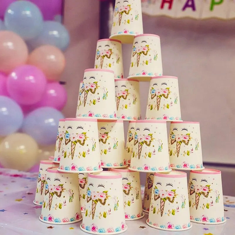 Unicorn Party Disposable Tableware Set Girl Birthday Party Decoration Unicornio Decor Plates Cup Banner Baby Shower Gift Leedoar