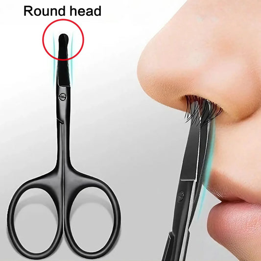 Unisex Stainless Steel Black Round Head Safe Nose Hair Scissors Cut Beard Facial Trimming Tweezer Makeup Beaut(Do Not Hurt Nose)