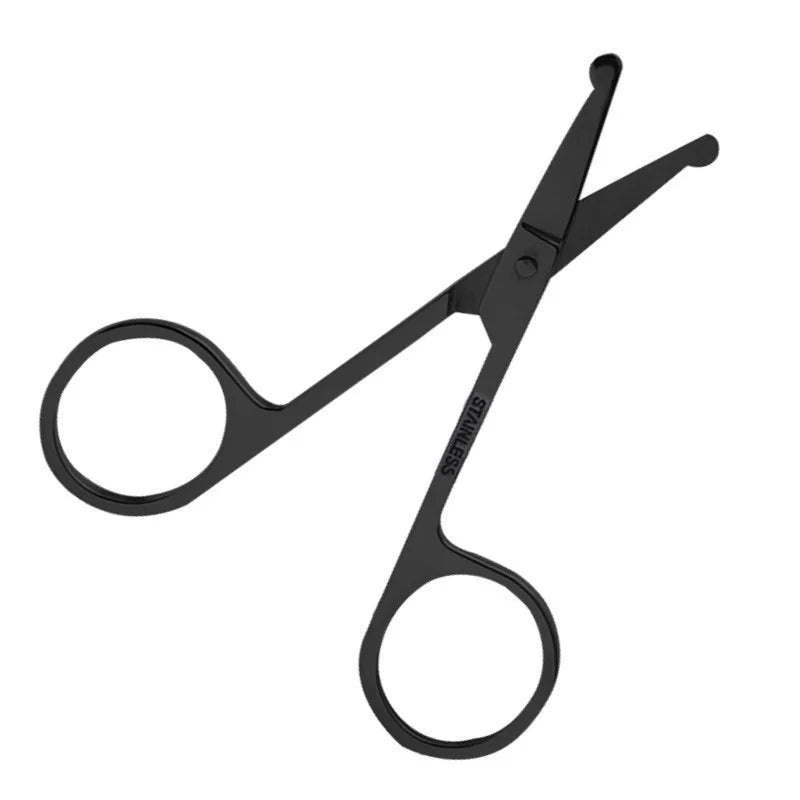 Unisex Stainless Steel Black Round Head Safe Nose Hair Scissors Cut Beard Facial Trimming Tweezer Makeup Beaut(Do Not Hurt Nose)