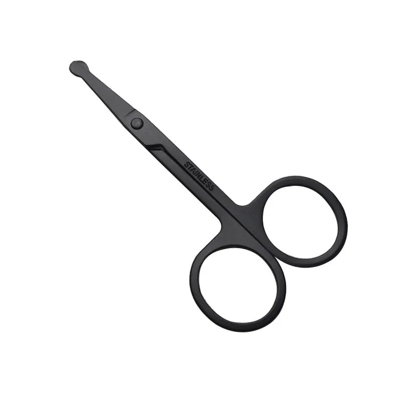 Unisex Stainless Steel Black Round Head Safe Nose Hair Scissors Cut Beard Facial Trimming Tweezer Makeup Beaut(Do Not Hurt Nose)