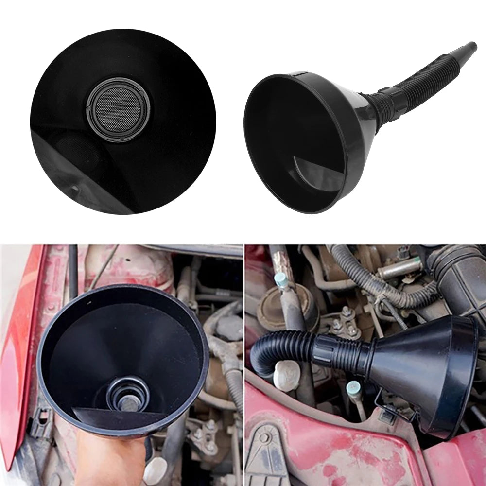 Funil de óleo universal com filtro, conjunto de alças de tubo, ferramentas de enchimento de combustível a gás diesel, acessórios para carro, caminhão, motocicleta, off-road, 4x4 