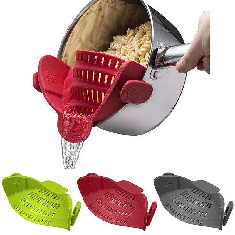 Universal Silicone Clip on Pan Pot Strainer Anti Spill Pasta Pot Strainer Food Grade Fruit Colander for Pasta Fruit Vegetable Leedoar