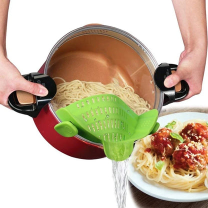 Universal Silicone Clip on Pan Pot Strainer Anti Spill Pasta Pot Strainer Food Grade Fruit Colander for Pasta Fruit Vegetable Leedoar