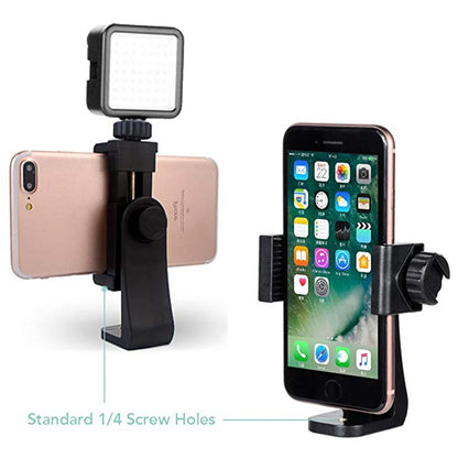 Adaptador de montagem de tripé universal, suporte de clipe para celular, suporte vertical 360 com furo de parafuso de 1/4, braçadeira ajustável para smartphones 