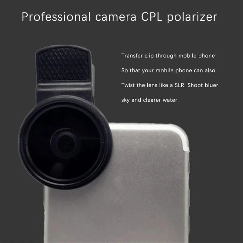 Universal With Clip Portable Professional Phone Polarizer Wide Angle Lens 37/52MM CPL Filter Circular Camera Black Accessories Leedoar