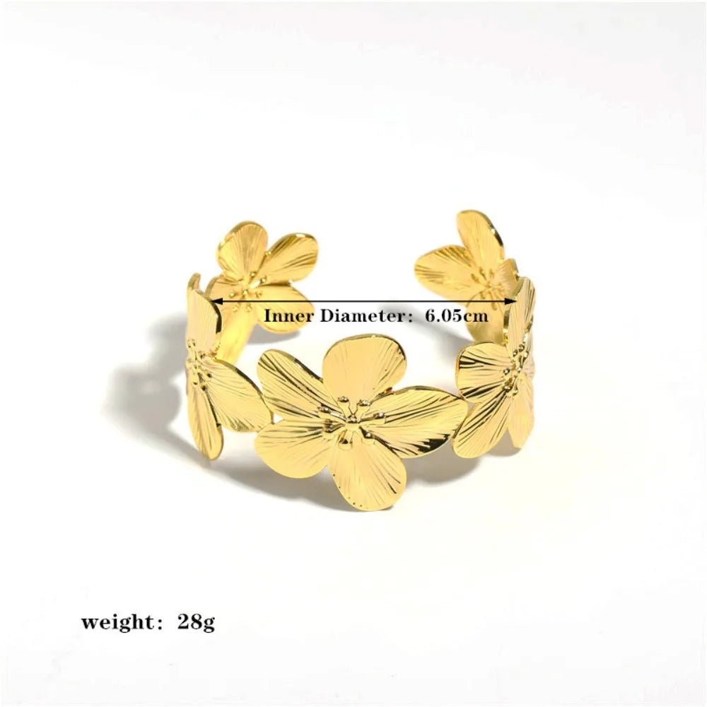 Uworld Waterproof Stainless Steel Flower Wide Bracelet High Quality Fashion Jewelry Women Party Jewelry  New Style Leedoar