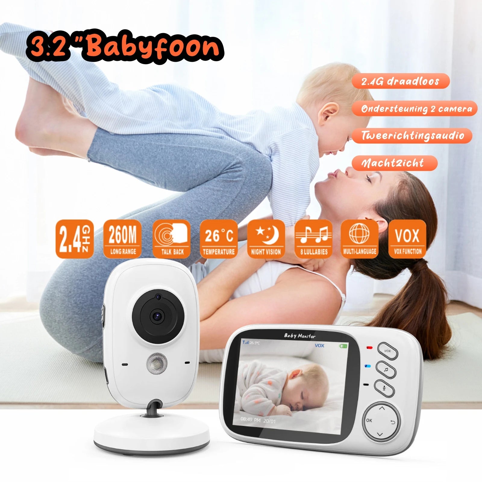 VB603 Baby Monitor 2.4G Wireless with 3.2 Inches LCD 2 Way Audio Talk Night Vision Surveillance Security Camera Babysitter Leedoar