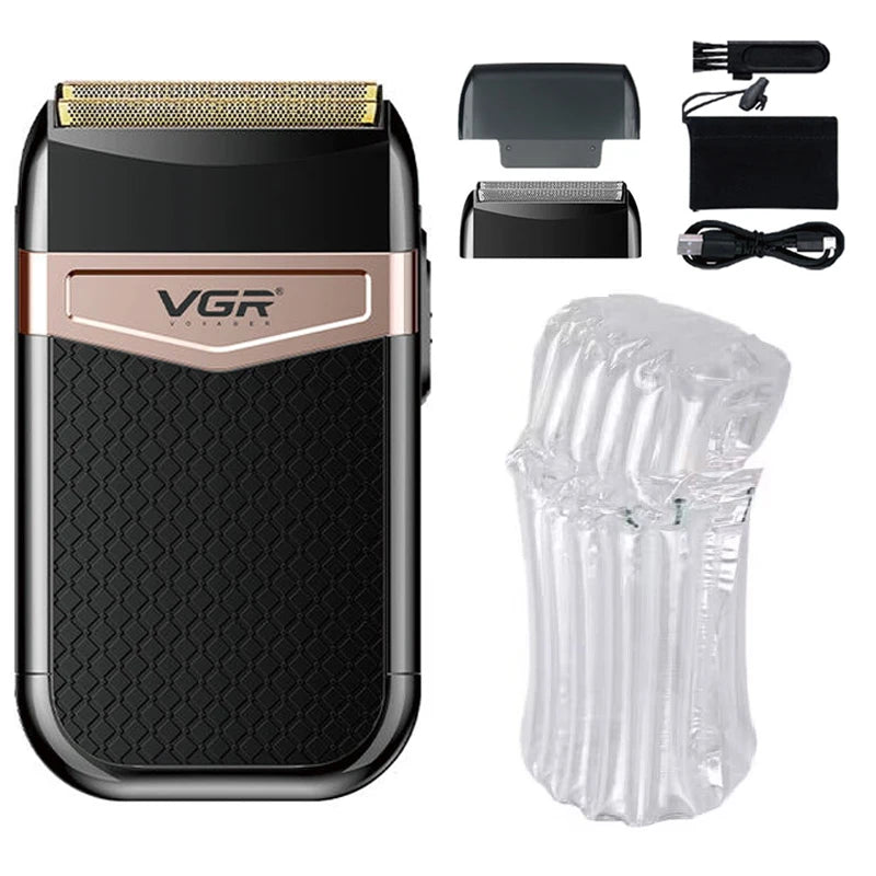 VGR 3-Speed Rechargeable Beard Electric Shaver For Men Hair Razor Bald Head Fade Shaving Machine Finishing Tool With Extra Mesh Leedoar