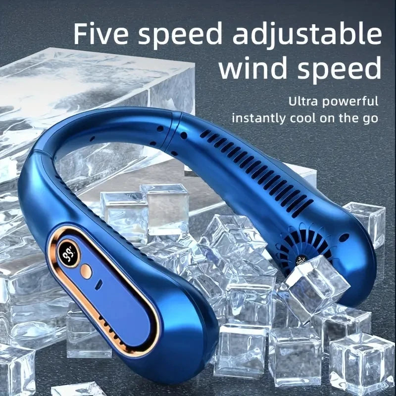 Vaneless Hanging Neck Fan, Portable USB Cooler Fan With 5 Speeds And Digital Display - Super Strong Technology And Bladeless Des Leedoar