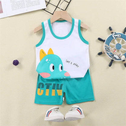 Vest+Shorts 2-Piece Clothing Set Cartoon Lion Pajamas Summer Kids Baby Boys Girls Cotton Casual Tracksuit Clothes Suit 1-6 Years Leedoar