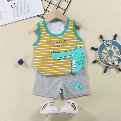 Vest+Shorts 2-Piece Clothing Set Cartoon Lion Pajamas Summer Kids Baby Boys Girls Cotton Casual Tracksuit Clothes Suit 1-6 Years Leedoar