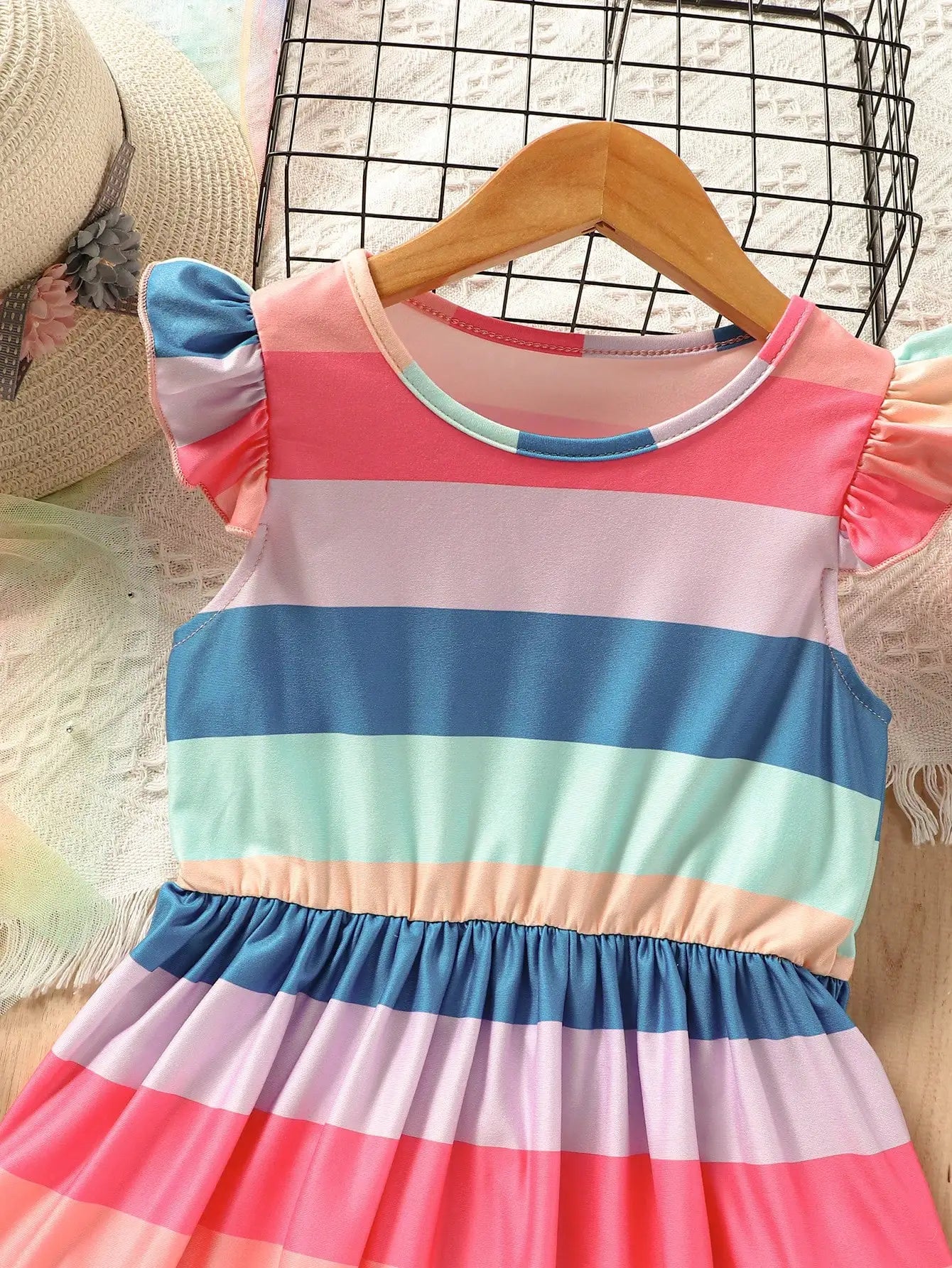 Vibrant Rainbow Stripes Princess Dress for Girls - Perfect for Beach Birthday Parties, and Summer Outfits Leedoar