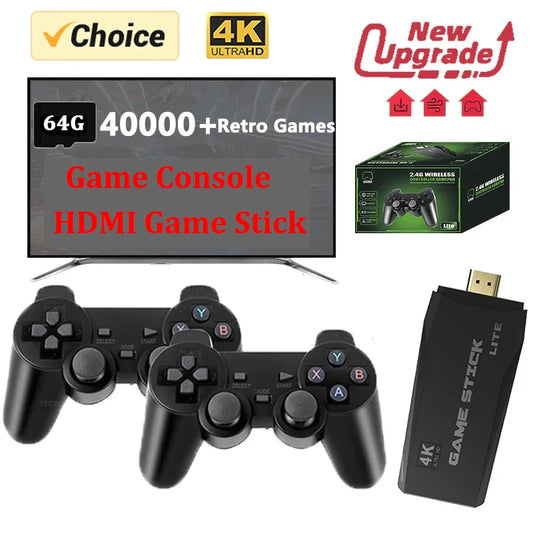 Video Game Sticks M8 Console 2.4G Dual Wireless Controller Game Stick 4K 10000 jogos 64GB Retro jogo para Dropshipping presente de Natal 