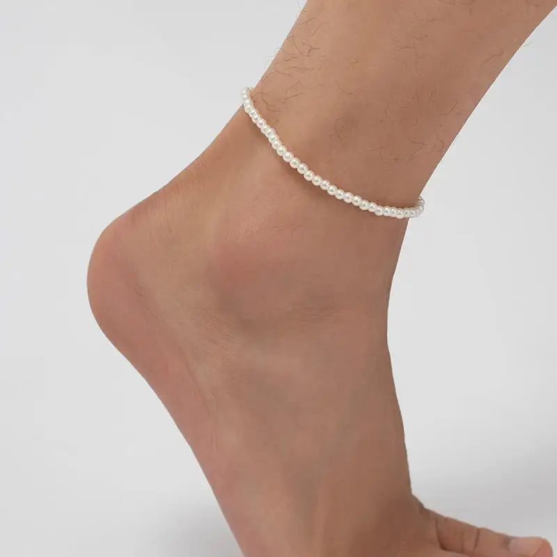 Vintage Imitation Pearl Chain Anklets Women Lady High Heel Ankle Bracelet Barefoot Sandals Prom Foot Party Jewelry Leedoar