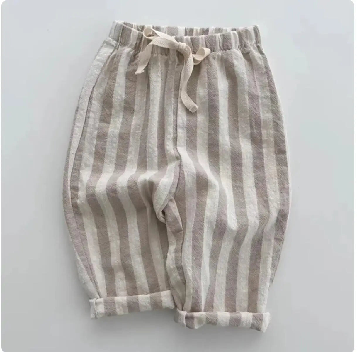 Vintage Linen Cotton Stripe Pants for Boys Casual Pocket Design Elastics Waist Pants for Toddler Girl Clothing Children Trousers Leedoar