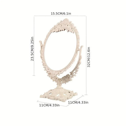 Espejo de maquillaje vintage Espejo de maquillaje de escritorio europeo Espejo de maquillaje minimalista de doble cara 