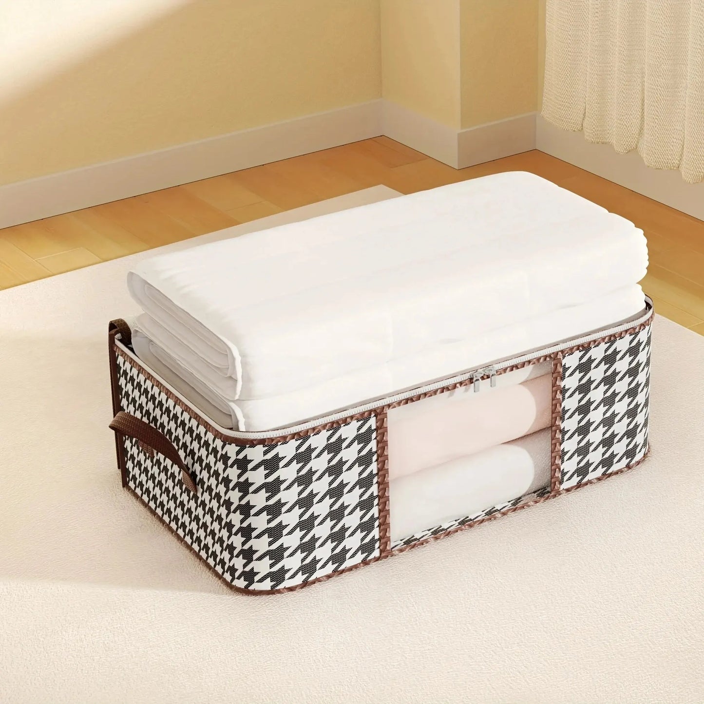 Visible Large Capacity Storage Box Portable Household Clothes Organizer With Handles Foldable Dustproof Quilt Zipper Container Leedoar