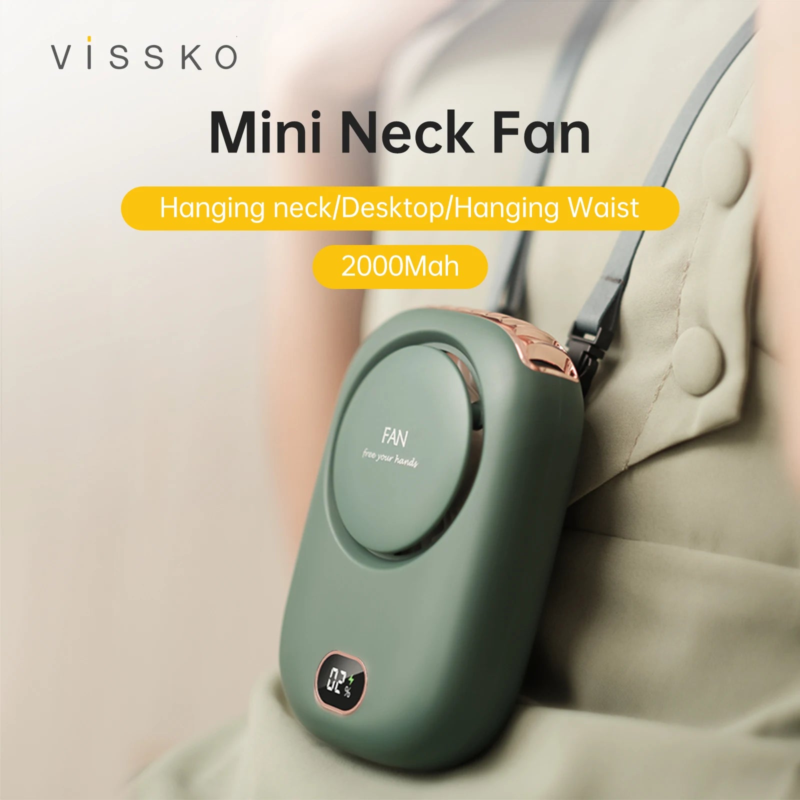 Vissko Portable Hanging Neck Fan Mini Fans with Adjustable Lanyard Bladeless USB Rechargeable Sports Cooling Fan for Kids Travel Leedoar