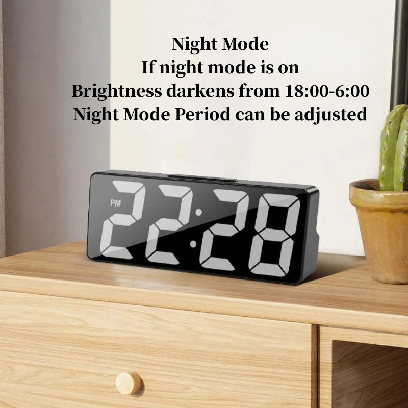 Voice Control Digital Alarm Clock Temperature Date 2 Alarm Snooze Night Mode Table Clock 12/24H USB Plug-in Always On LED Clock Leedoar