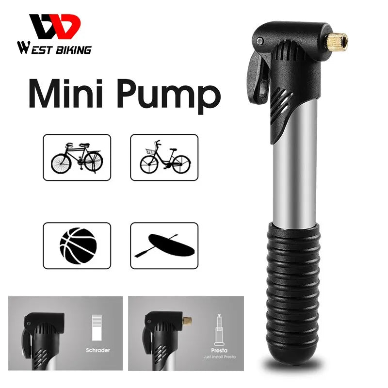 WEST BIKING Portable Mini Bicycle Pump Cycling Hand Air Pump Ball Tire Inflator Schrader Presta Valve MTB Road Bike Accessories Leedoar