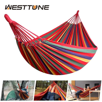 WESTTUNE Outdoor Canvas Hammock Camping Swing Hammock with Tree Ropes Load-bearing Up to 200kg Perfect for Garden Patio Backyard Leedoar