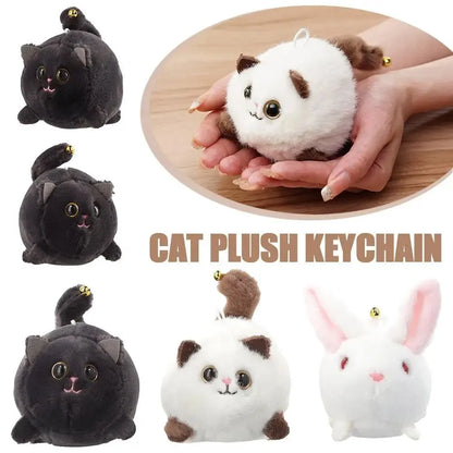 Wagging Tail Cute Cat Toy Plush Doll Key Rings Door And Bag Pendant Cartoon Animal Cat Fashion Girls Keychain Chains Women Gift Leedoar